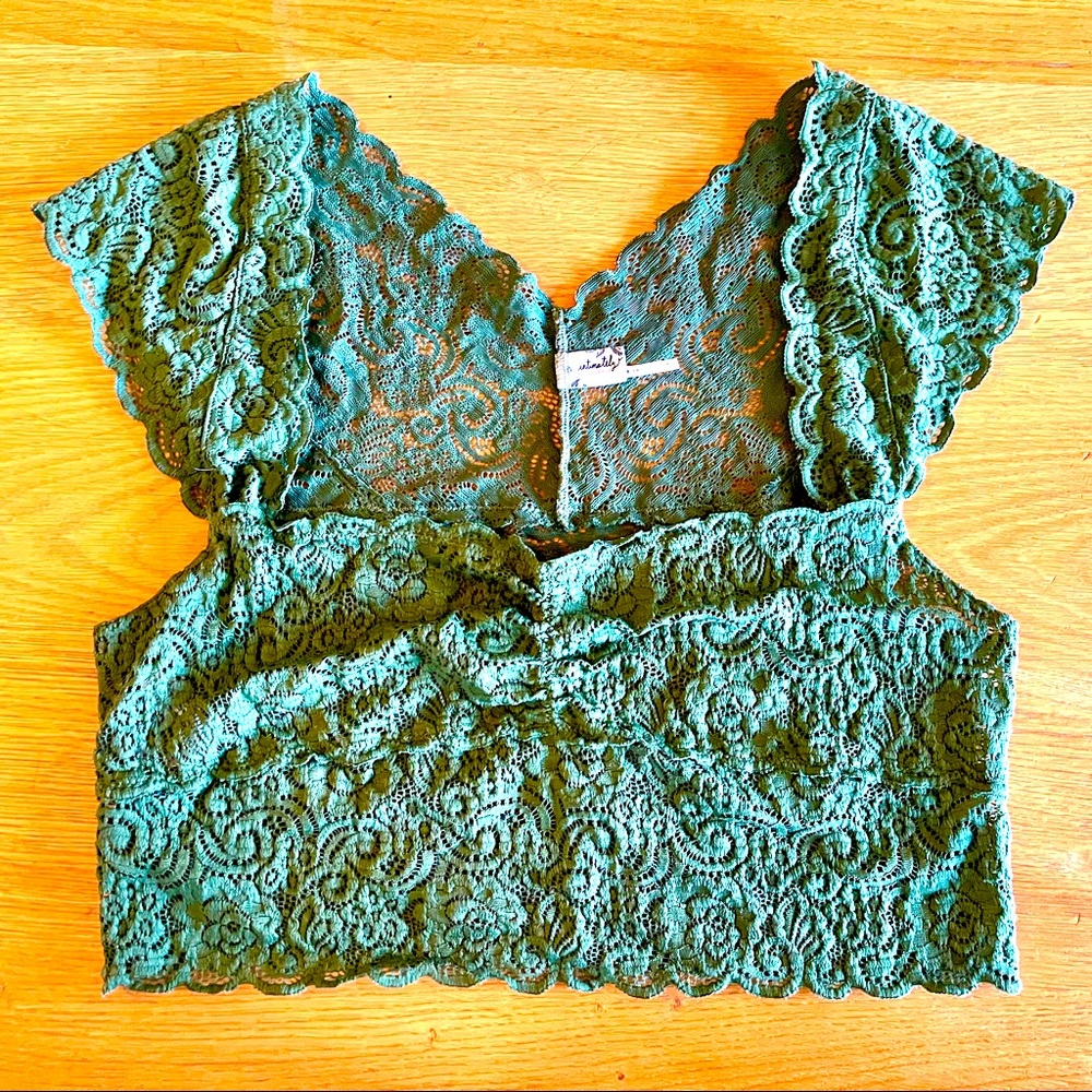 Free People Intimates Green Lace Bralette Crop Top Size Large